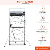 5.1m – 5.4m Narrow Aluminium Mobile Scaffold Base Tower with 2 Outriggers & Kickboards